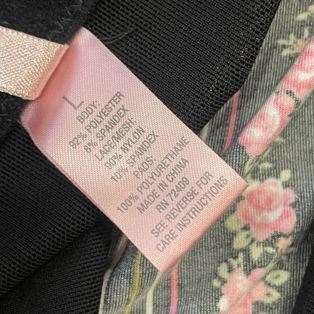 Sophie B. Y2K black with pink floral print and mixed lace corset top size Large - Picture 7 of 8